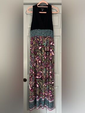 Black Bodice Paisley Maxi Dress with Teal Accent